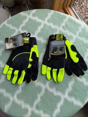 2 Pairs Cat High Vis Padded Palm Utility Gloves 012224L Black Neon Yellow Mens L